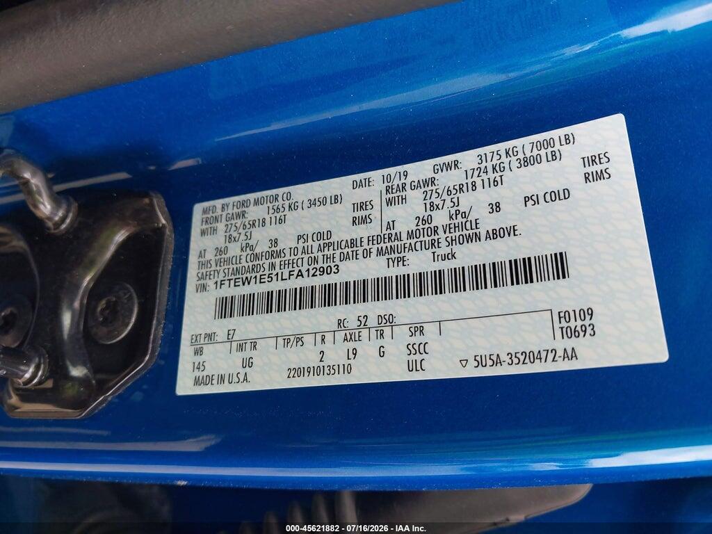 1FTEW1E51LFA12903 2020 FORD F-150 photo no. 9