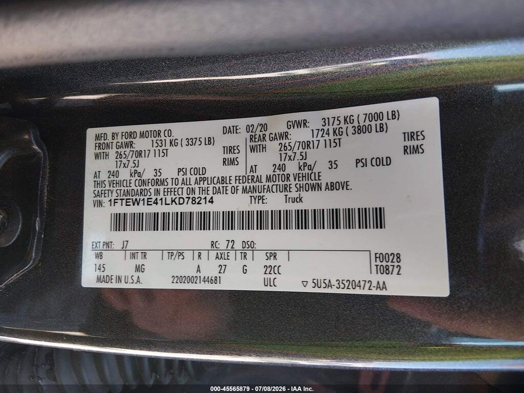 1FTEW1E41LKD78214 2020 FORD F-150 photo no. 9