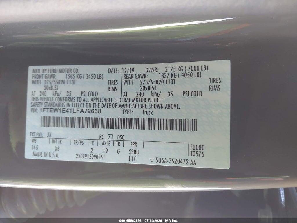 1FTEW1E41LFA72638 2020 FORD F-150 photo no. 9