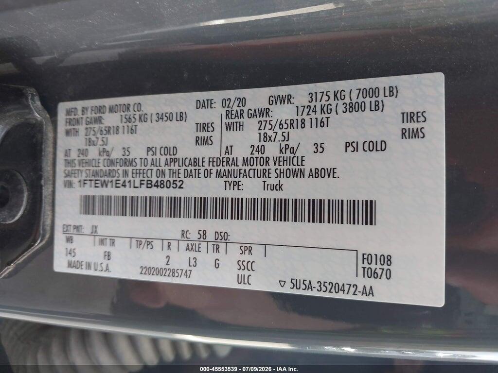 1FTEW1E41LFB48052 2020 FORD F-150 photo no. 9