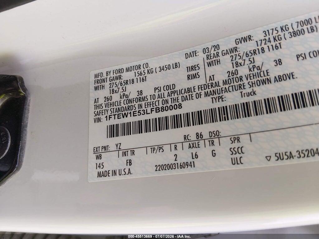 1FTEW1E53LFB80008 2020 FORD F-150 photo no. 9