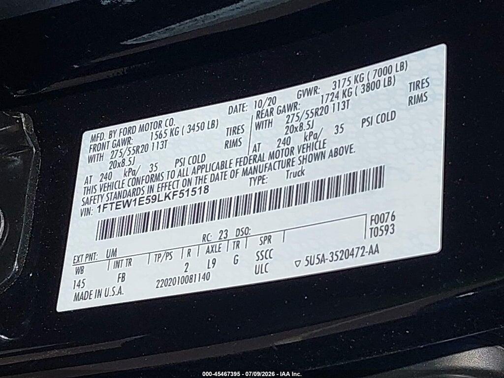 1FTEW1E59LKF51518 2020 FORD F-150 photo no. 9