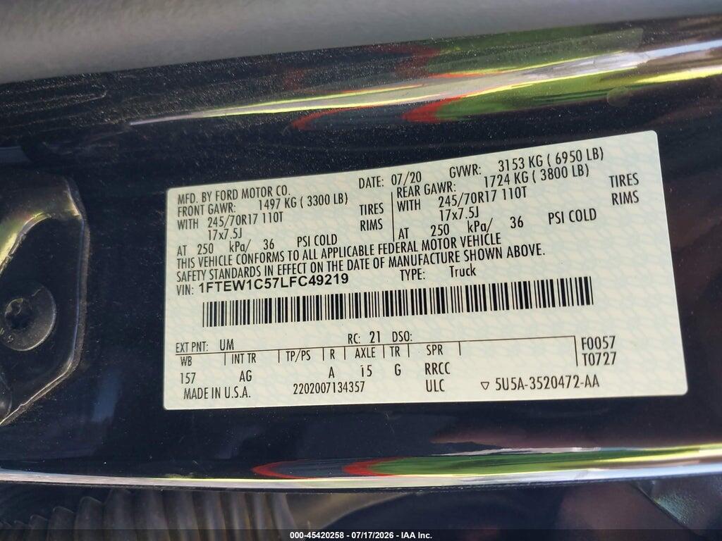 1FTEW1C57LFC49219 2020 FORD F-150 photo no. 9