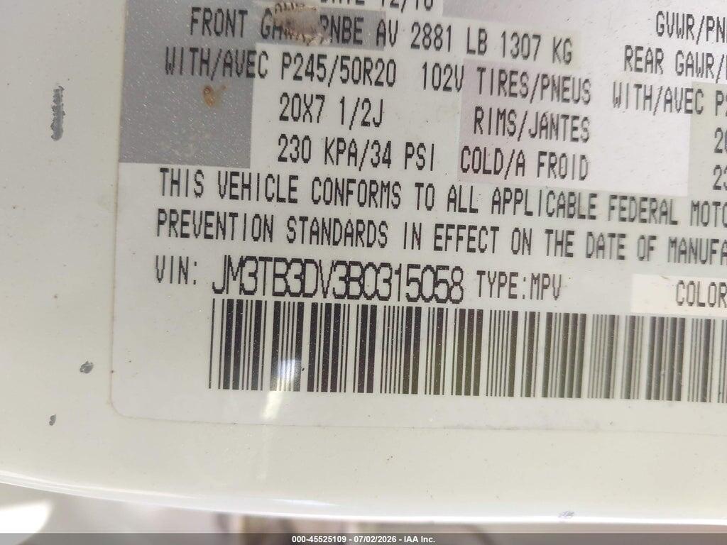 JM3TB3DV3B0315058 2011 MAZDA CX-9 photo no. 9