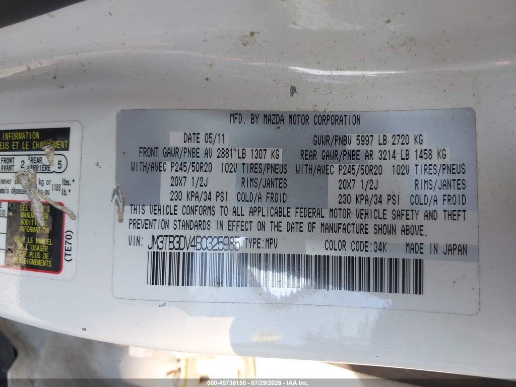 JM3TB3DV4B0325985 2011 MAZDA CX-9 photo no. 9