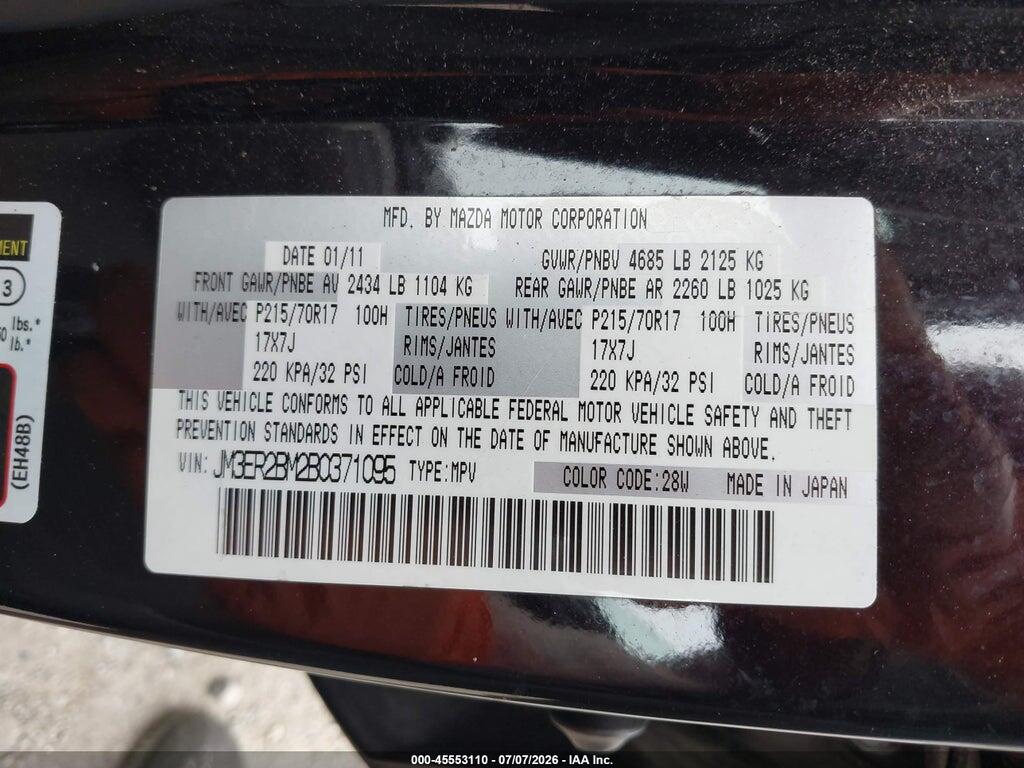 JM3ER2BM2B0371095 2011 MAZDA CX-7 photo no. 9