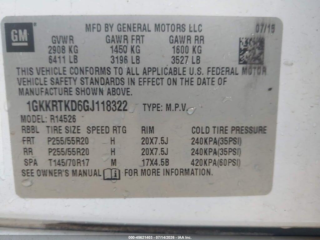 1GKKRTKD6GJ118322 2016 GMC ACADIA photo no. 9