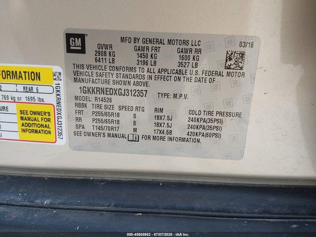 1GKKRNEDXGJ312357 2016 GMC ACADIA photo no. 9