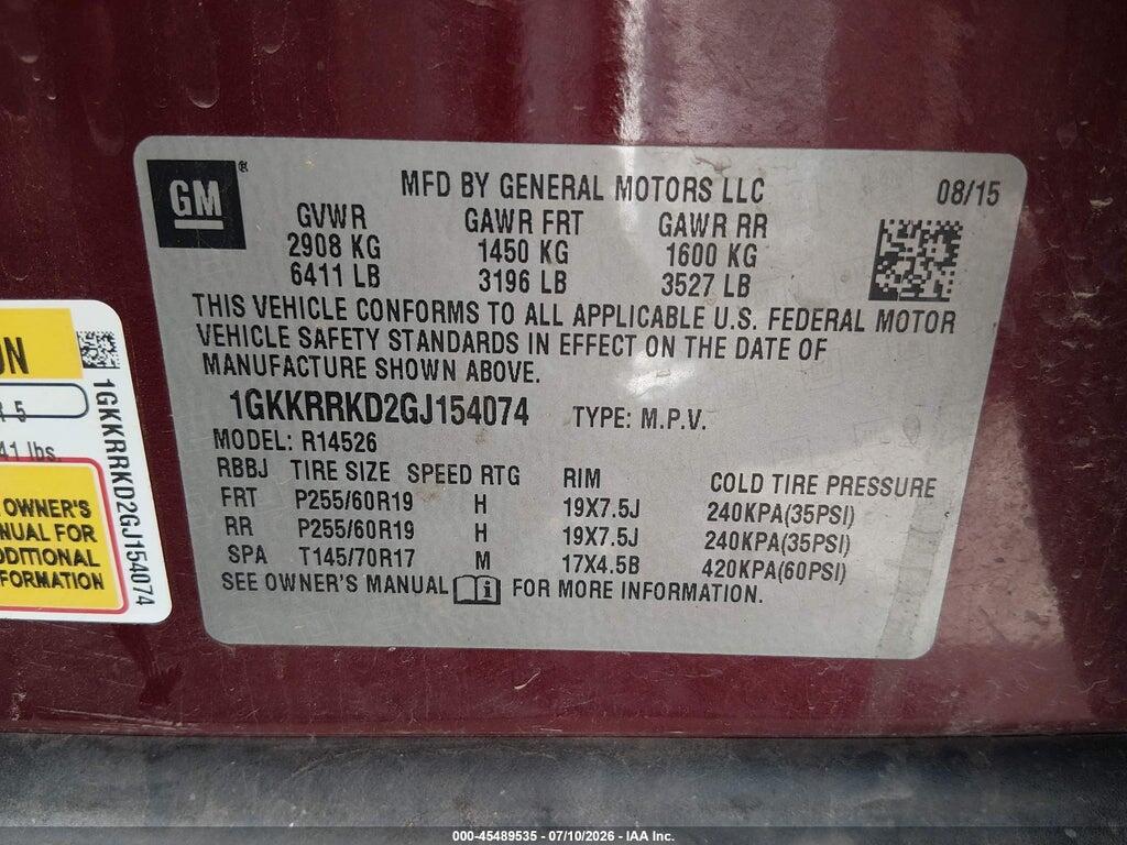 1GKKRRKD2GJ154074 2016 GMC ACADIA photo no. 9