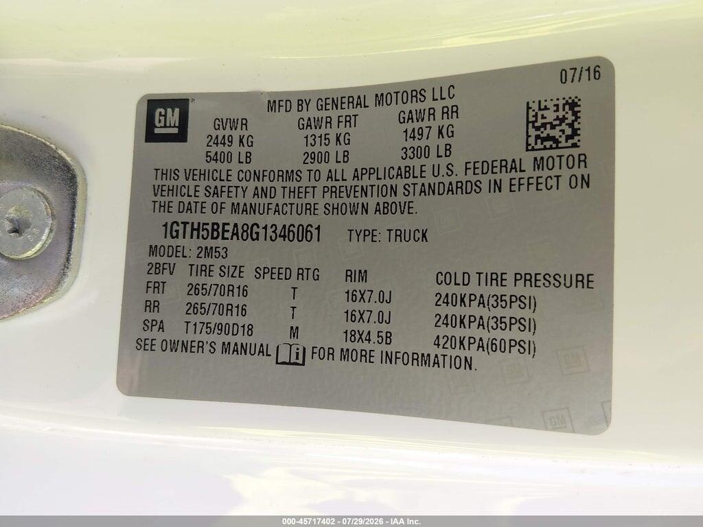 1GTH5BEA8G1346061 2016 GMC CANYON photo no. 9