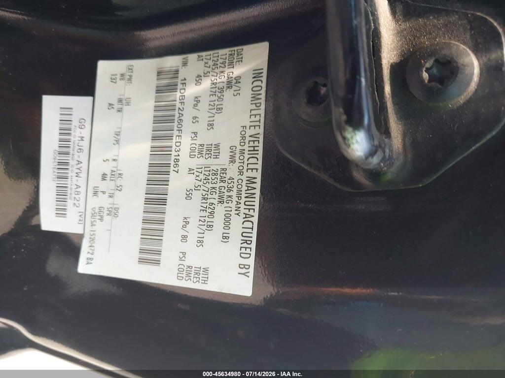 1FDBF2A60FED31867 2015 FORD F-250 photo no. 9