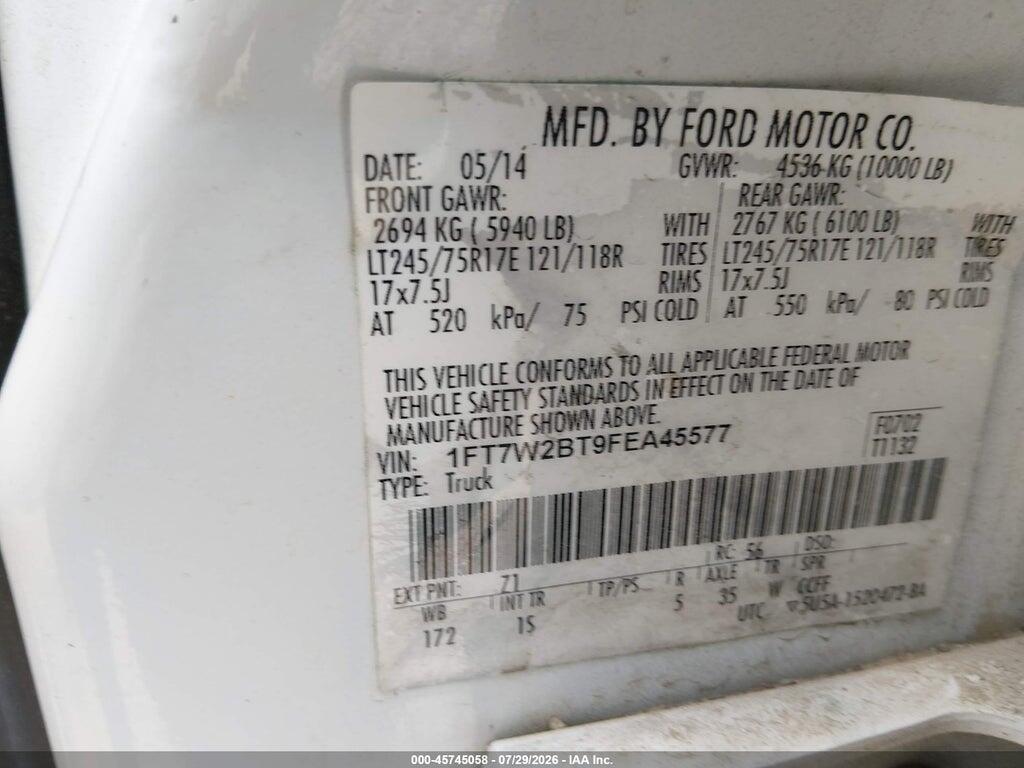 1FT7W2BT9FEA45577 2015 FORD F-250 photo no. 9