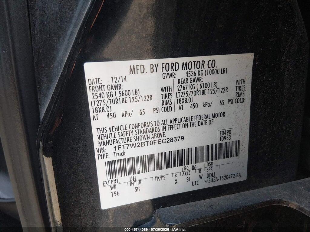 1FT7W2BT0FEC28379 2015 FORD F-250 photo no. 9
