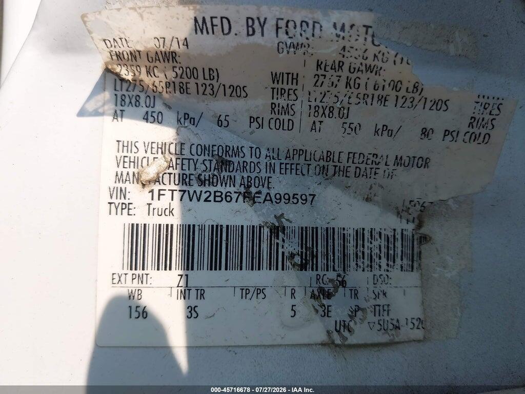 1FT7W2B67FEA99597 2015 FORD F-250 photo no. 9