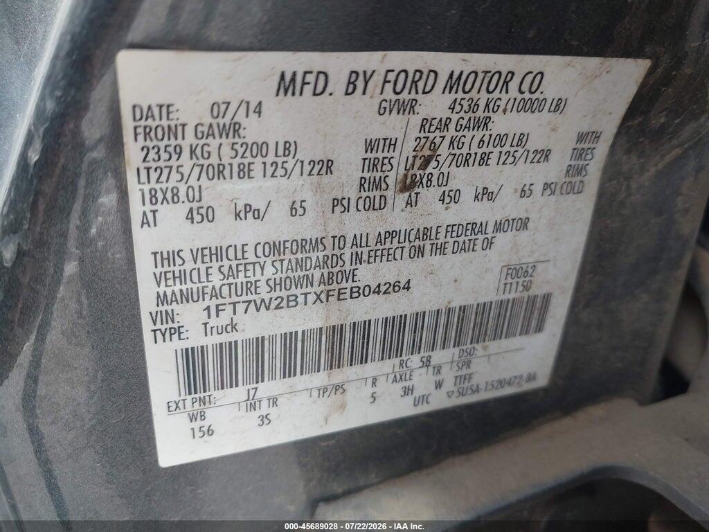 1FT7W2BTXFEB04264 2015 FORD F-250 photo no. 9