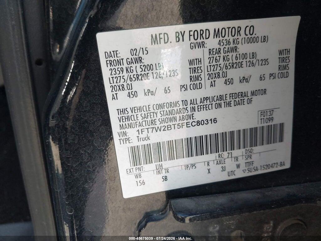 1FT7W2BT5FEC80316 2015 FORD F-250 photo no. 9