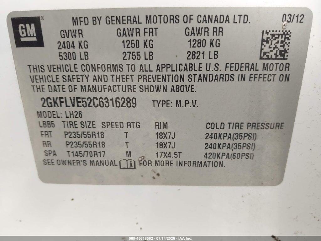 2GKFLVE52C6316289 2012 GMC TERRAIN photo no. 9