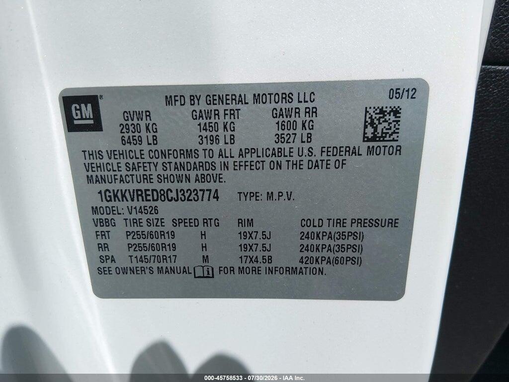 1GKKVRED8CJ323774 2012 GMC ACADIA photo no. 9