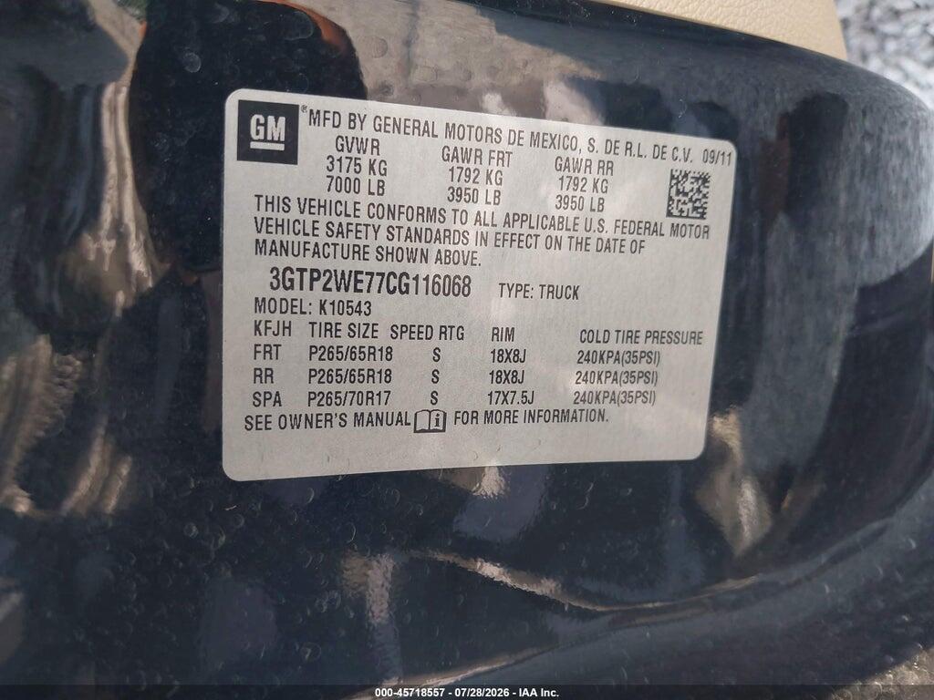 3GTP2WE77CG116068 2012 GMC SIERRA 1500 photo no. 9