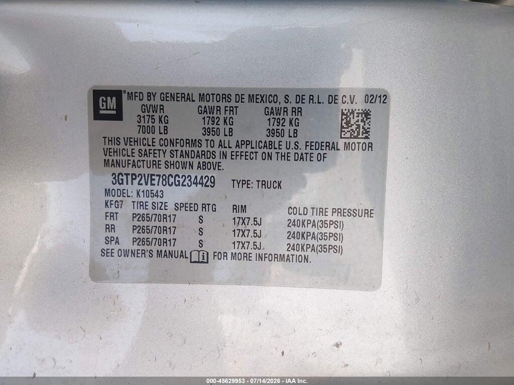 3GTP2VE78CG234429 2012 GMC SIERRA 1500 photo no. 9