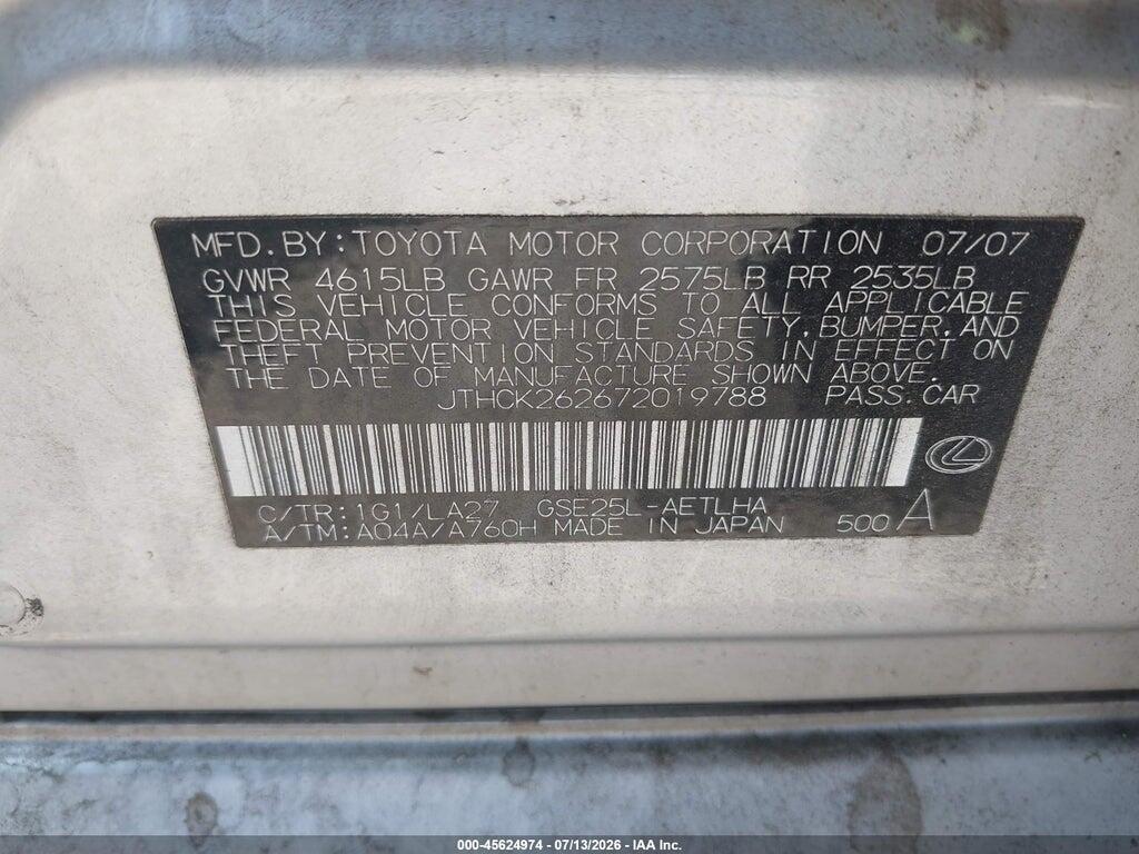JTHCK262672019788 2007 LEXUS IS 250 photo no. 9