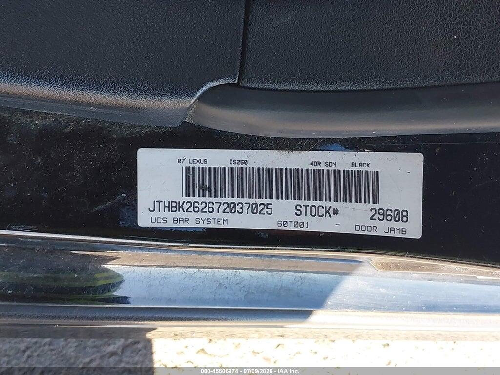 JTHBK262672037025 2007 LEXUS IS 250 photo no. 9