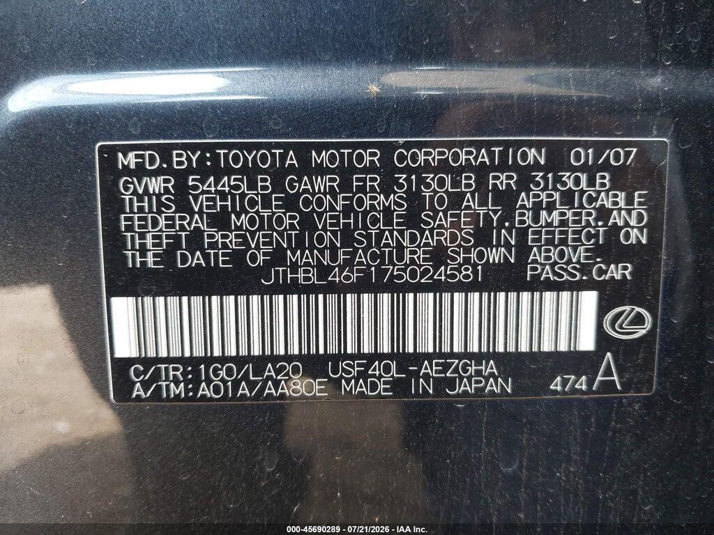 JTHBL46F175024581 2007 LEXUS LS 460 photo no. 9