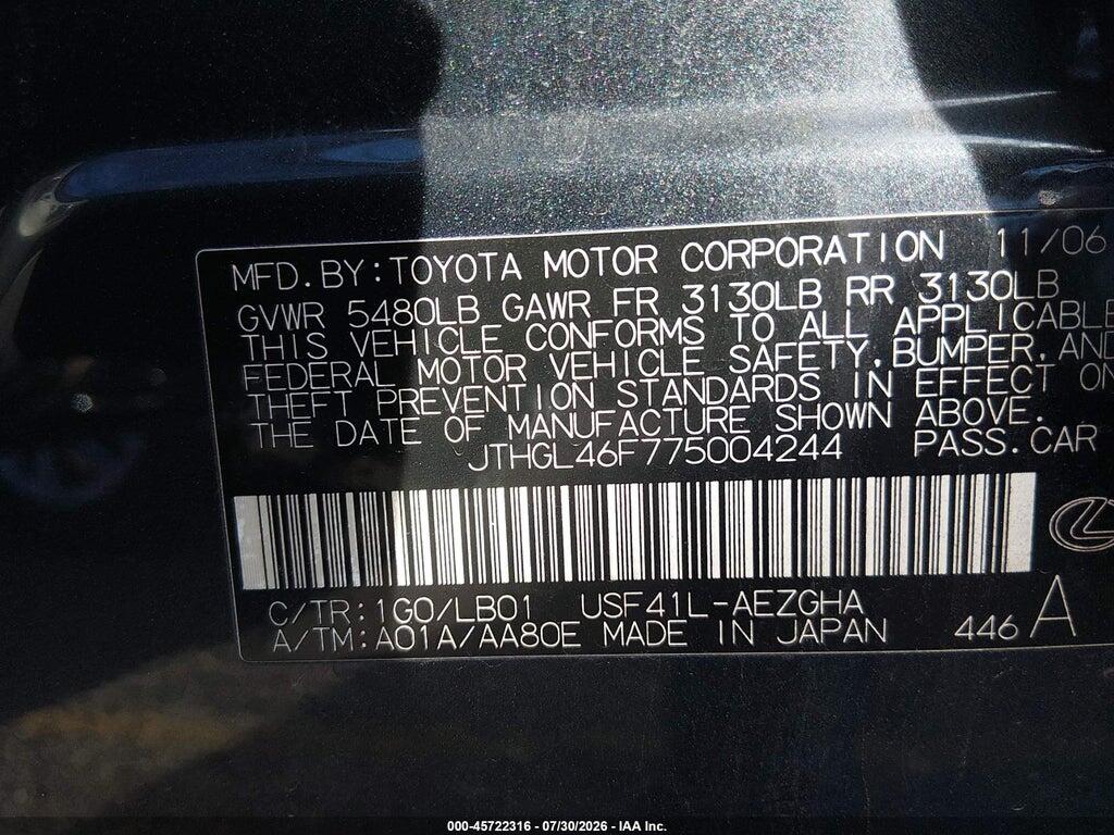 JTHGL46F775004244 2007 LEXUS LS 460 photo no. 9