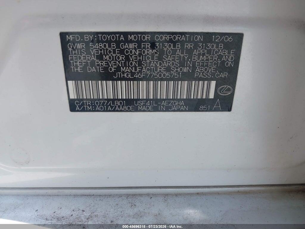 JTHGL46F775005751 2007 LEXUS LS 460 photo no. 9