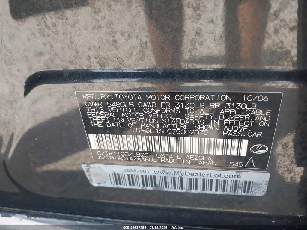 JTHGL46F075002075 2007 LEXUS LS 460 photo no. 9