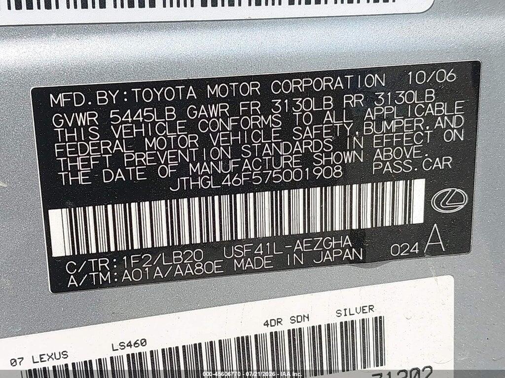 JTHGL46F575001908 2007 LEXUS LS 460 photo no. 9