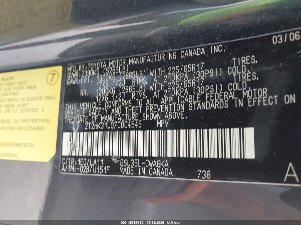 2T2HK31U07C004545 2007 LEXUS RX 350 photo no. 9