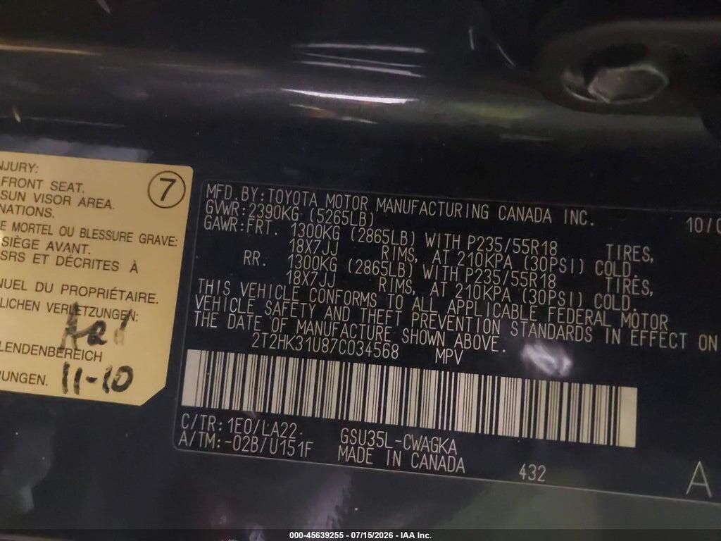 2T2HK31U87C034568 2007 LEXUS RX 350 photo no. 9