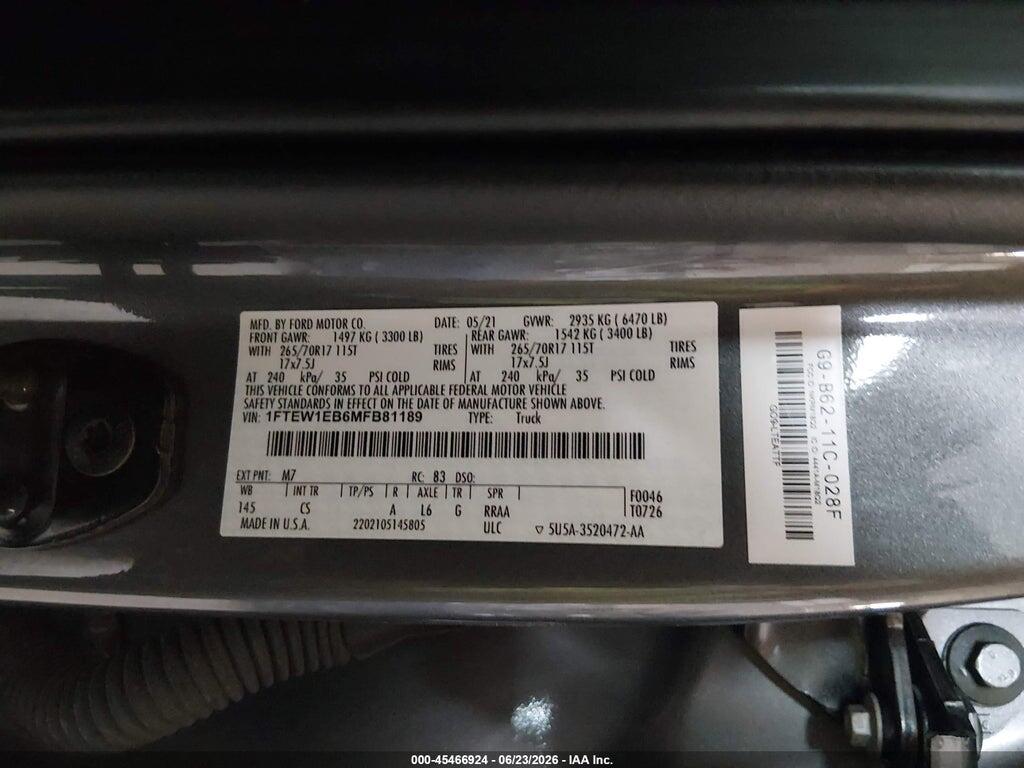 1FTEW1EB6MFB81189 2021 FORD F-150 photo no. 9