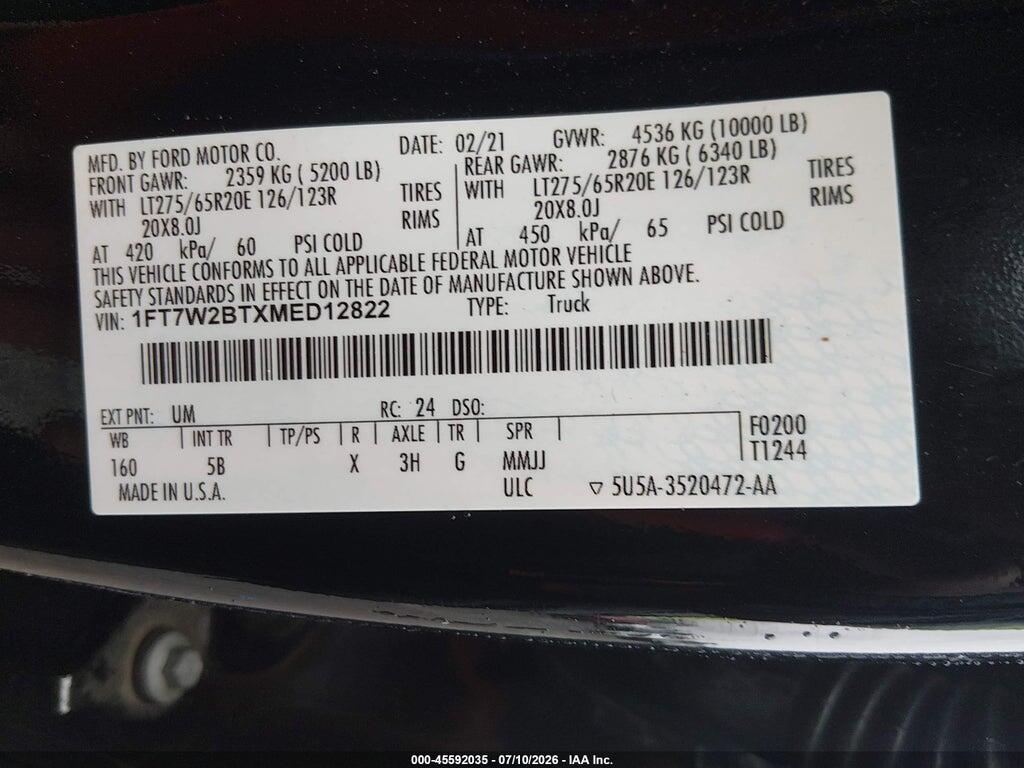 1FT7W2BTXMED12822 2021 FORD F-250 photo no. 9