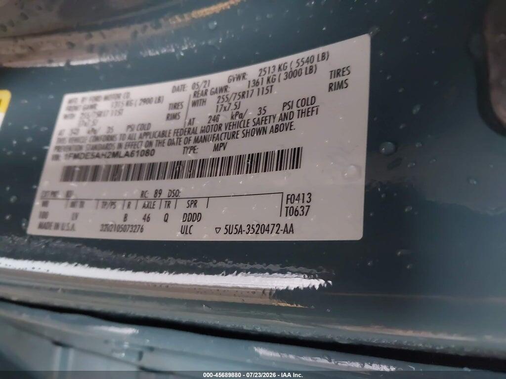 1FMDE5AH2MLA61080 2021 FORD BRONCO photo no. 9