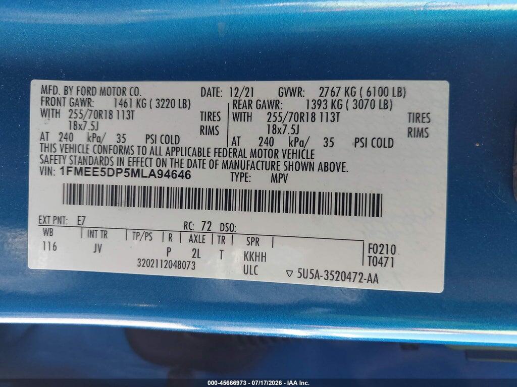 1FMEE5DP5MLA94646 2021 FORD BRONCO photo no. 9