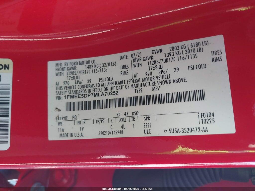 1FMEE5DP7MLA70252 2021 FORD BRONCO photo no. 9