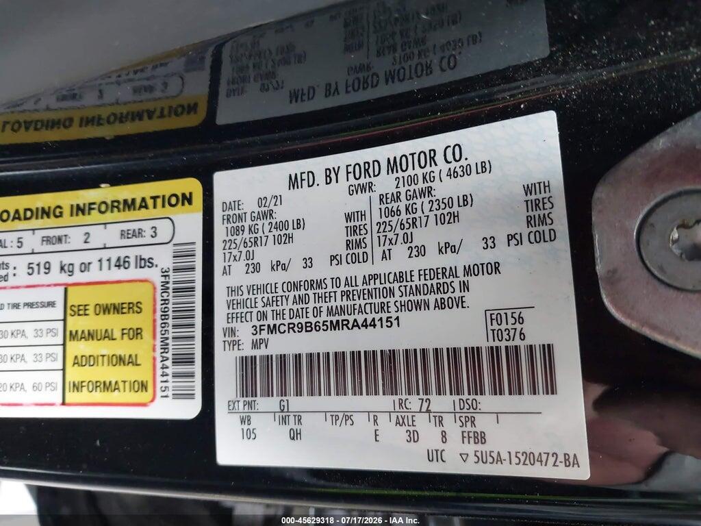 3FMCR9B65MRA44151 2021 FORD BRONCO SPORT photo no. 9
