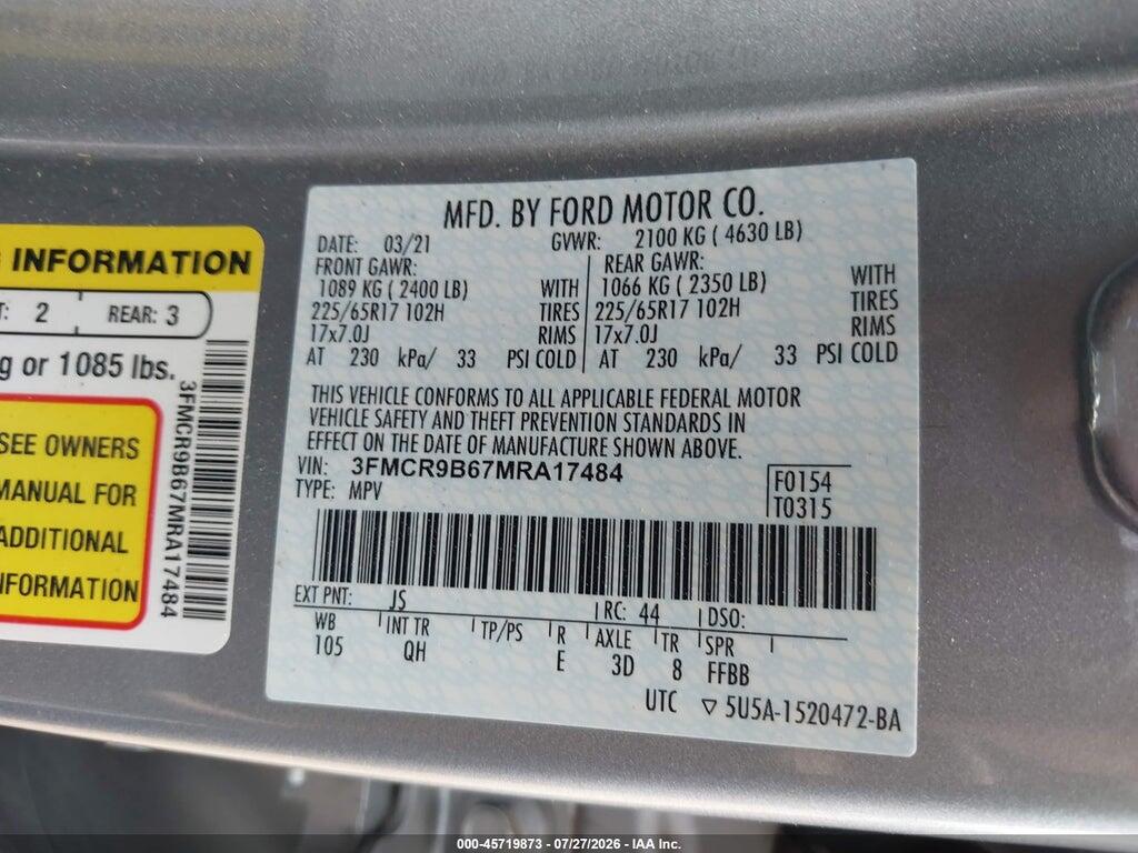 3FMCR9B67MRA17484 2021 FORD BRONCO SPORT photo no. 9