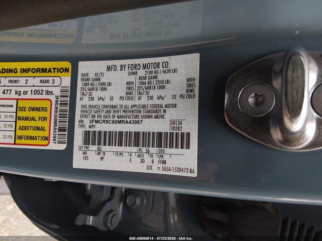 3FMCR9C60MRA43987 2021 FORD BRONCO SPORT photo no. 9