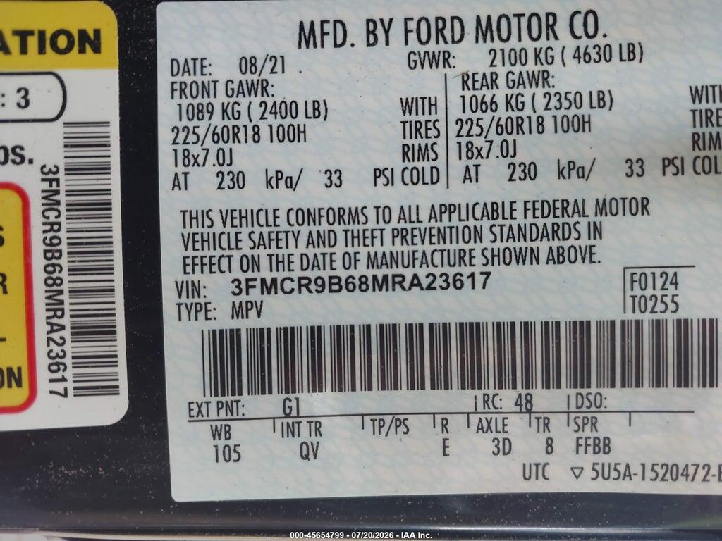 3FMCR9B68MRA23617 2021 FORD BRONCO SPORT photo no. 9