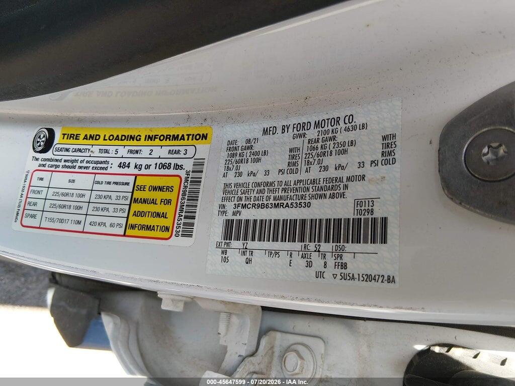 3FMCR9B63MRA53530 2021 FORD BRONCO SPORT photo no. 9