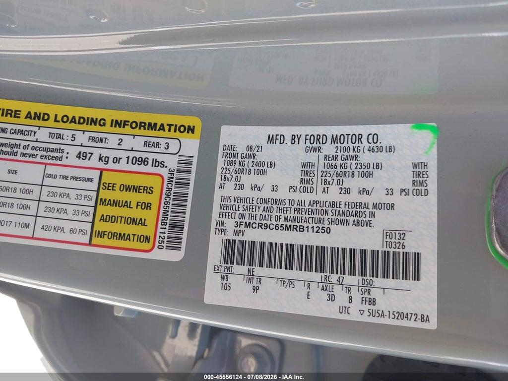 3FMCR9C65MRB11250 2021 FORD BRONCO SPORT photo no. 9