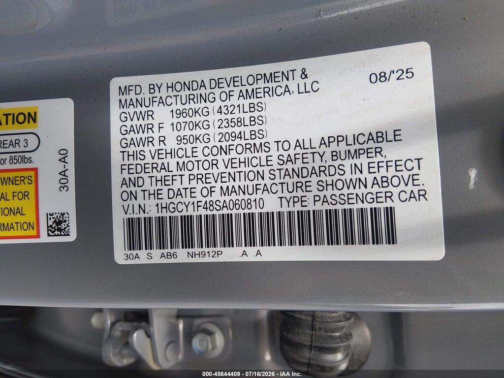 1HGCY1F48SA060810 2025 HONDA ACCORD photo no. 9