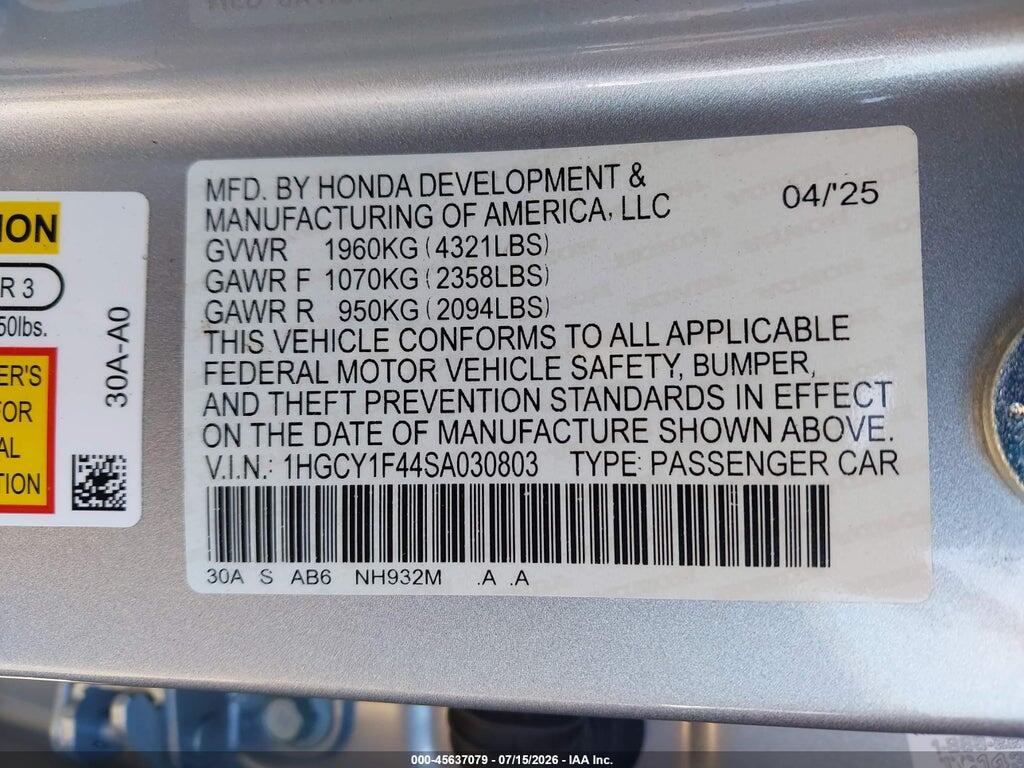 1HGCY1F44SA030803 2025 HONDA ACCORD photo no. 9
