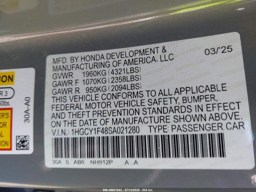 1HGCY1F48SA021280 2025 HONDA ACCORD photo no. 9
