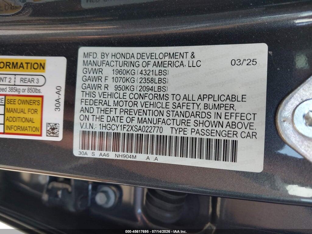 1HGCY1F2XSA022770 2025 HONDA ACCORD photo no. 9