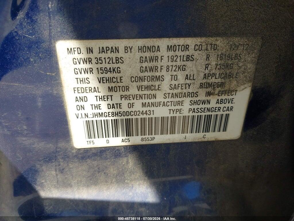 JHMGE8H50DC024431 2013 HONDA FIT photo no. 9