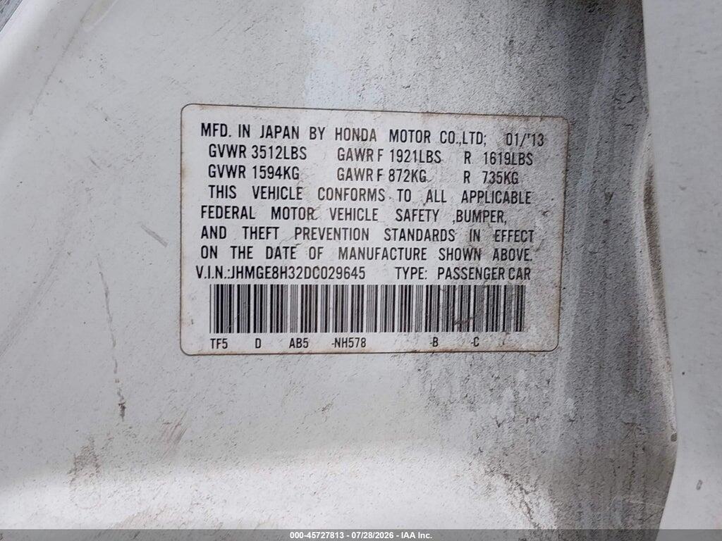 JHMGE8H32DC029645 2013 HONDA FIT photo no. 9